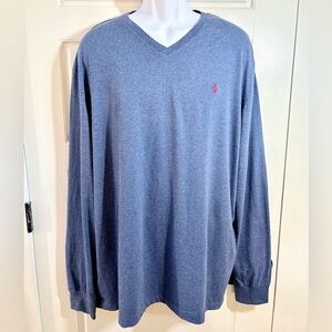 Ralph Lauren Classic Fit Polo Long Sleeve V Neck Shirt Heather Blue Mens XL💚